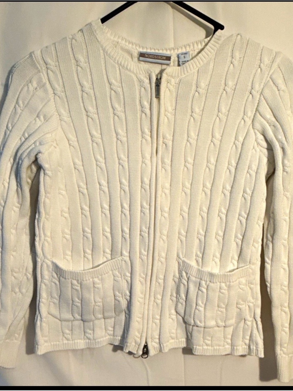 Nordstrom Cream Cable-Knit Zip Cardigan Sweater